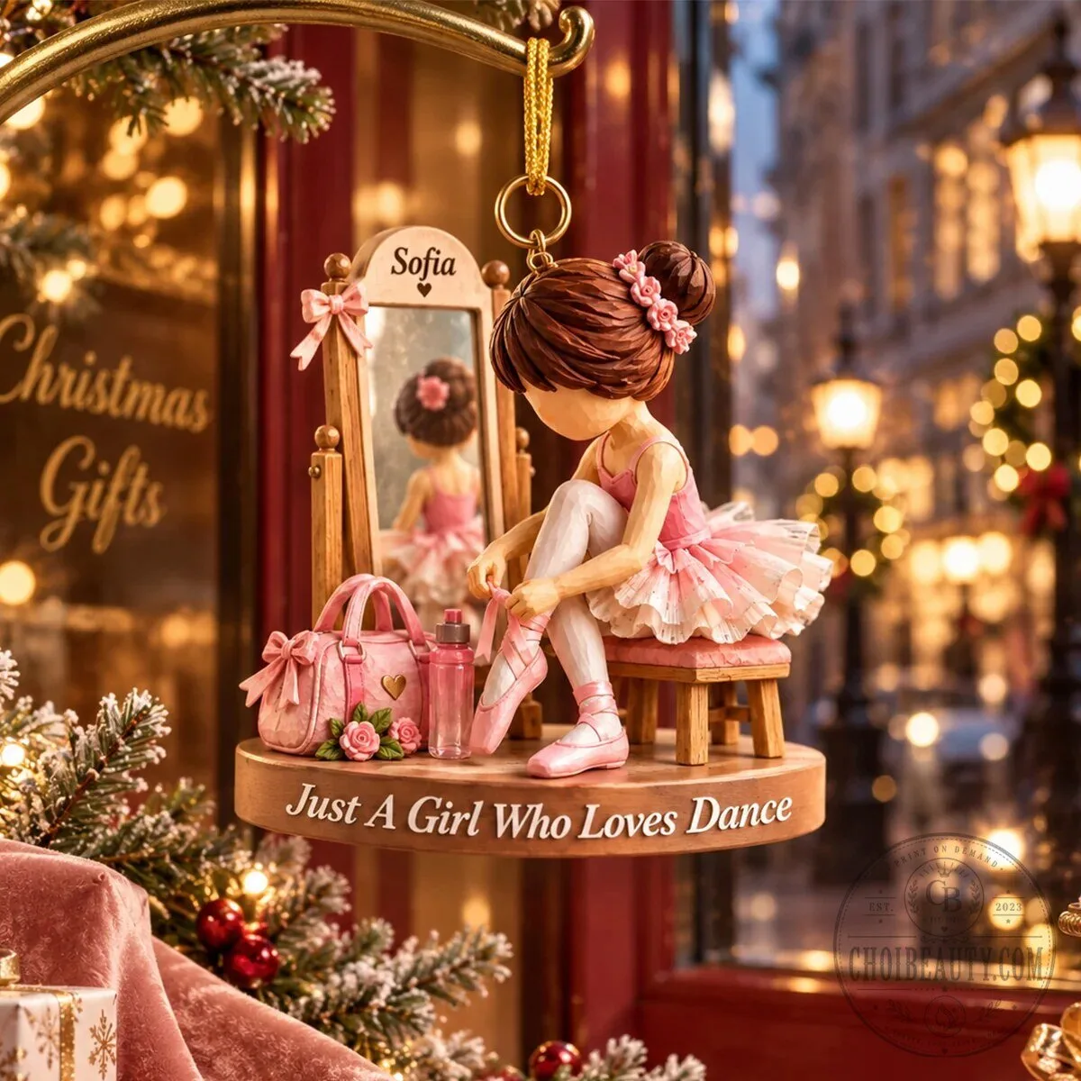 Personalized Ballerina Girl Who Loves Dance Christmas Tree Ornament