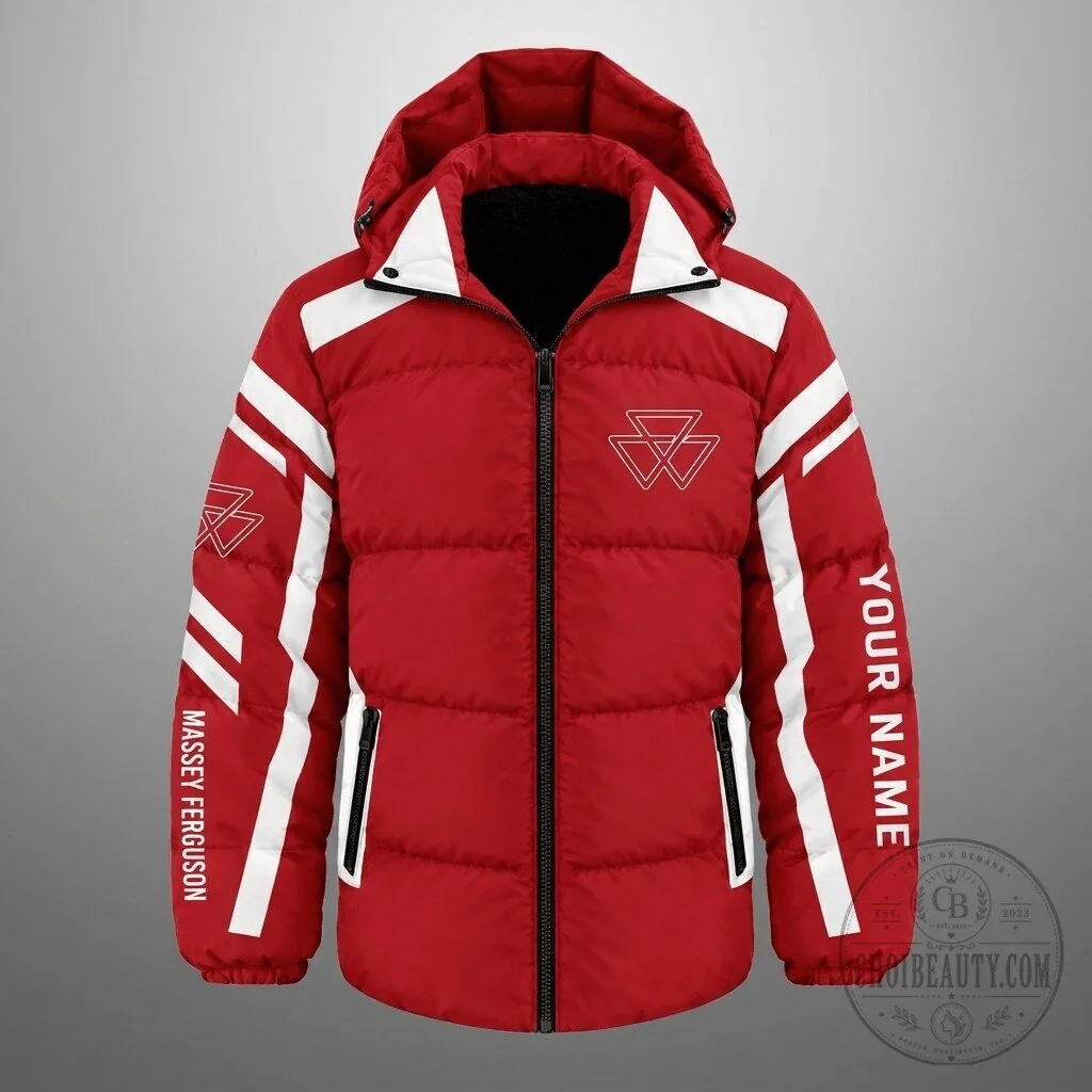Massey Ferguson Tractor Custom Name Red Puffer Jacket