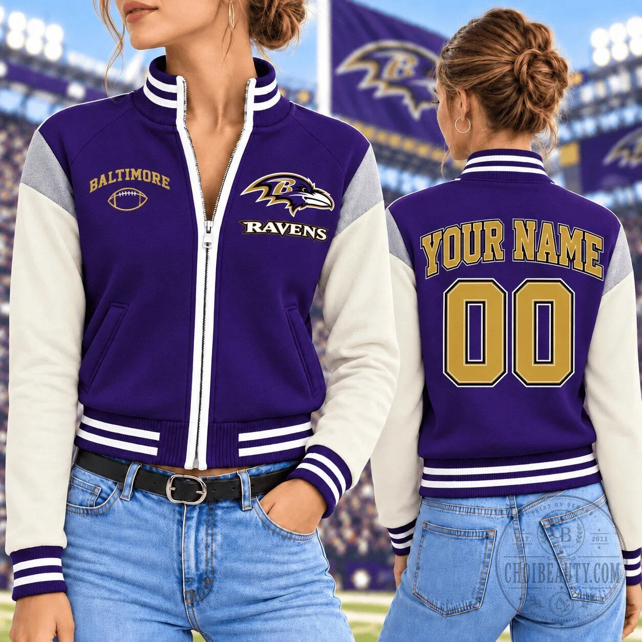 Baltimore Ravens Custom Name Number Varsity Jacket NFL Football Fan Apparel