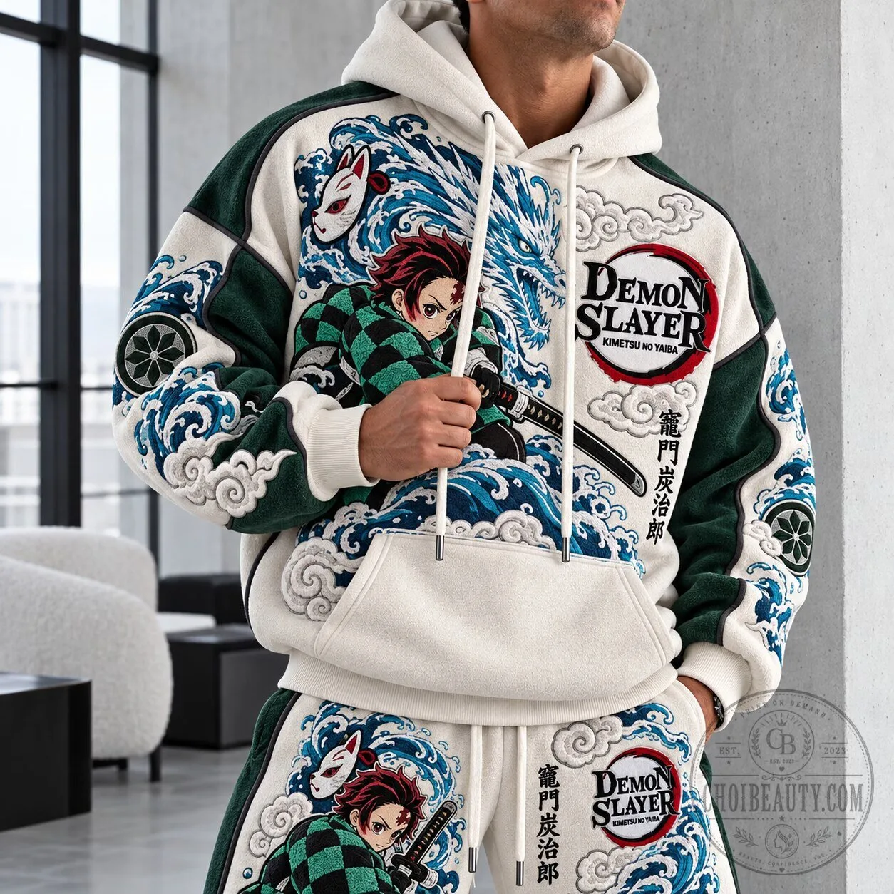 Demon Slayer Tanjiro Kamado Water Breathing Anime Graphic Hoodie