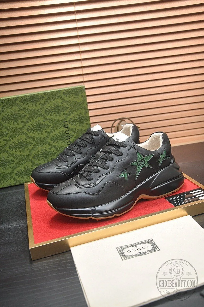 Gucci Black Leather Star Patterned Fashion Sneakers for Men and Women 9 Gucci Black Leather Star Patterned Fashion Sneakers for Men and Women