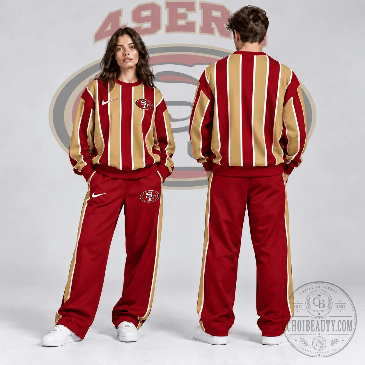 San Francisco 49ers Red Gold Pinstripe Crewneck Sweatshirt
