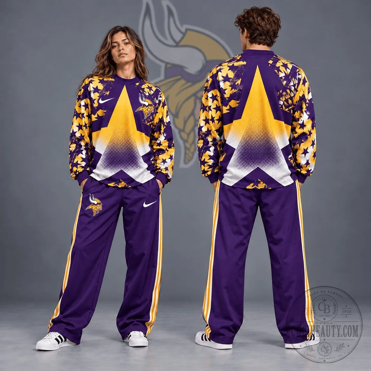 Minnesota Vikings Distressed Starburst Chevron Crewneck Sweatshirt