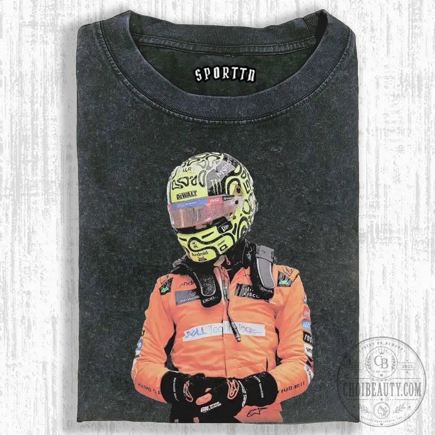 Lando Norris Formula One Racing Driver Portrait Graphic Washed Black T-Shirt