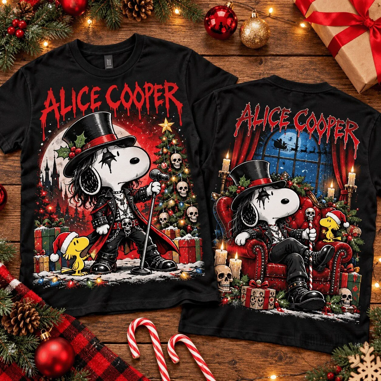 Alice Cooper Snoopy Gothic Christmas Holiday T-Shirt