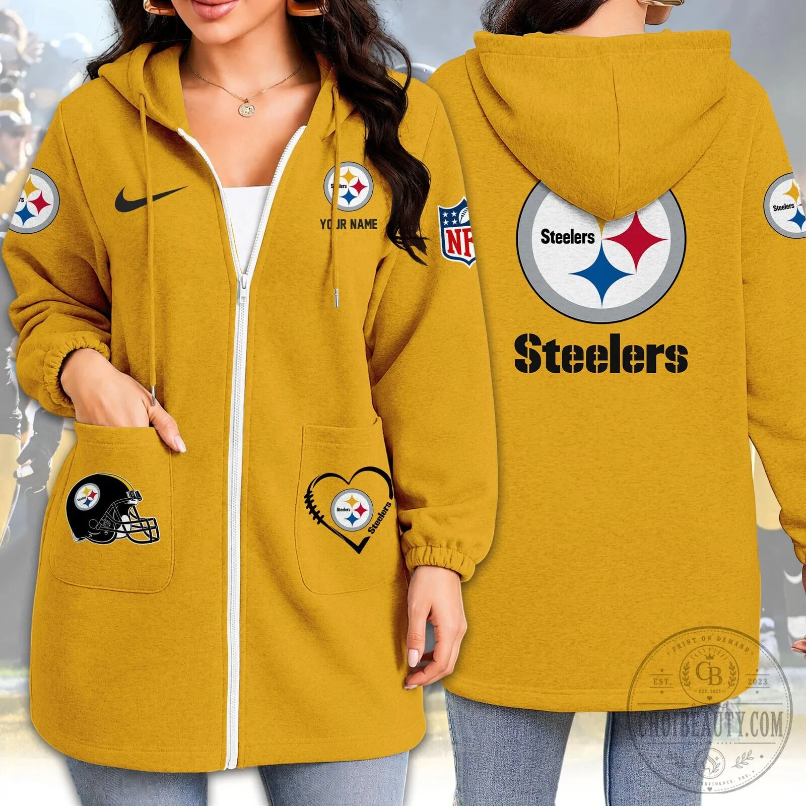 Pittsburgh Steelers Women's Full-Zip Long Sleeve Hoodie with Pockets