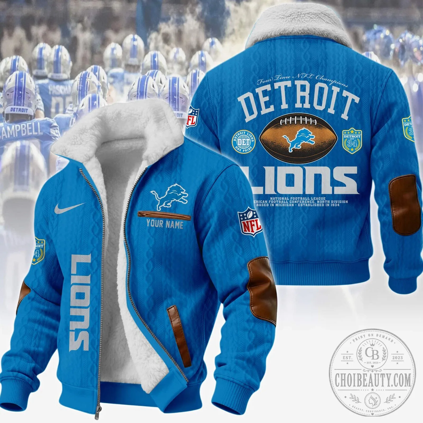 Detroit Lions NFL Football Team Blue Winter Fleece Jacket