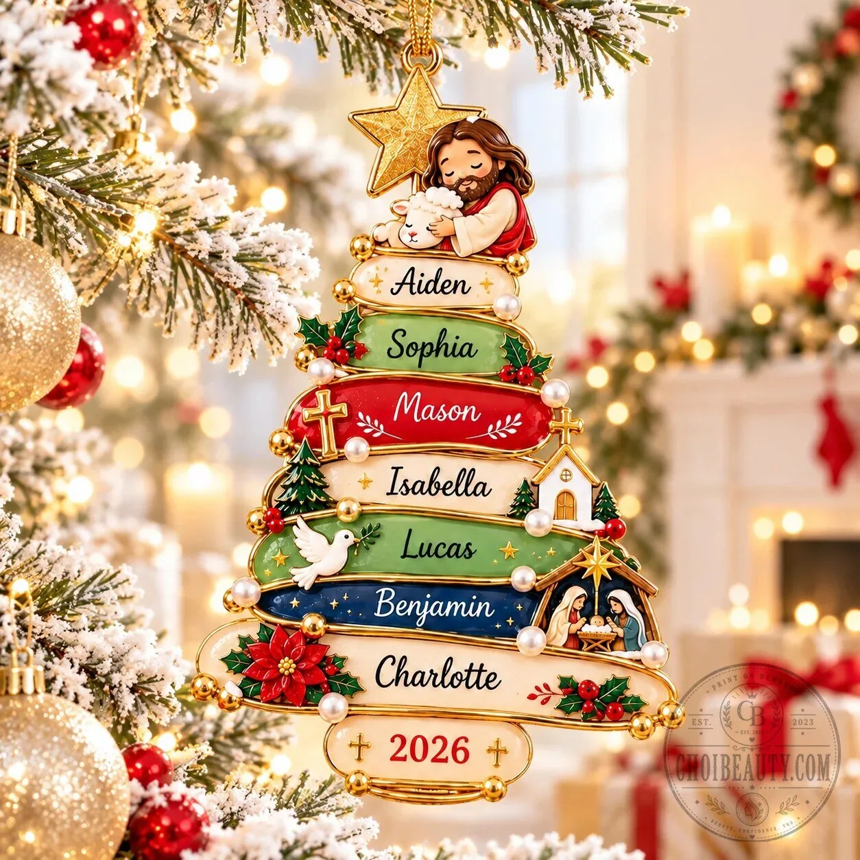 Personalized Family Of God Christmas Tree Ornament With Custom Names And Year
