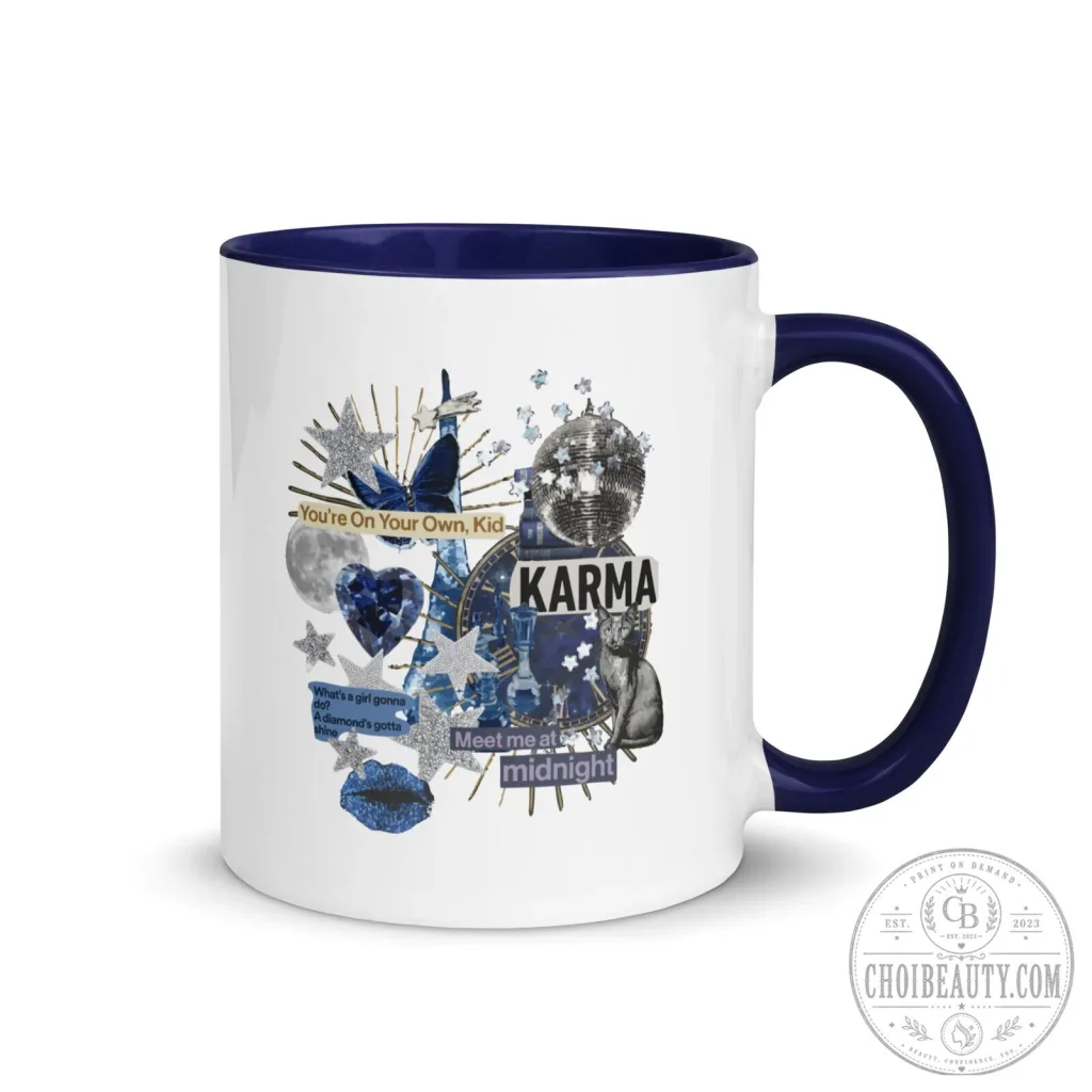 Taylor Swift Karma Collage Midnight Blue Glitter Disco Ball Mug Taylor Swift Karma Collage Midnight Blue Glitter Disco Ball Mug