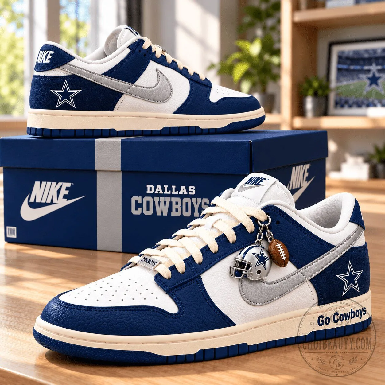Dallas Cowboys Nike Dunk Low Custom Blue White Football Team Shoes