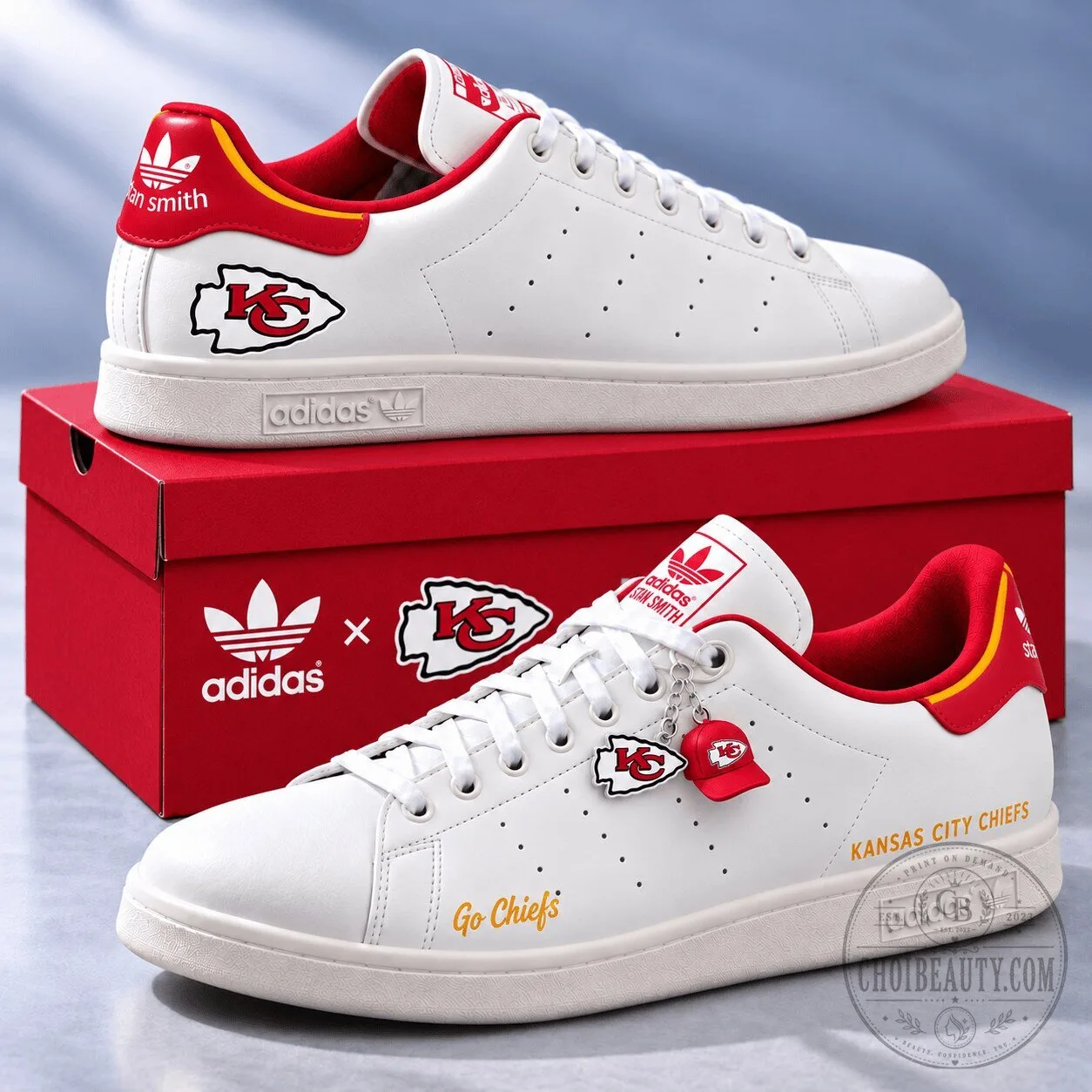 Kansas City Chiefs Adidas Stan Smith White Low Top Sneakers
