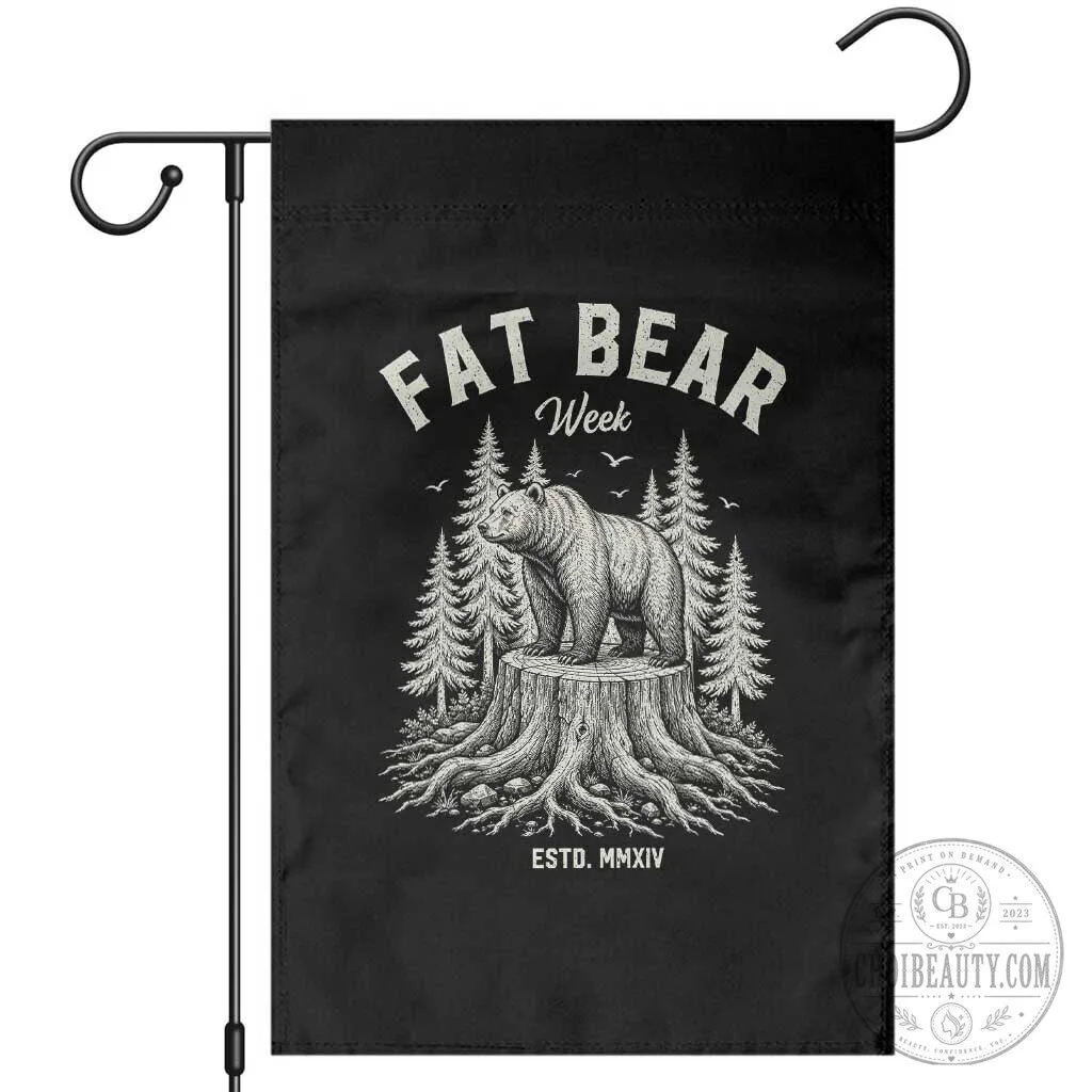 Fat Bear Week Vintage Forest Grizzly Tree Stump Graphic Outdoor Garden Flag