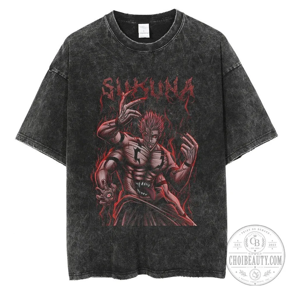Sukuna Jujutsu Kaisen Anime Manga Demon King Graphic Washed T-Shirt