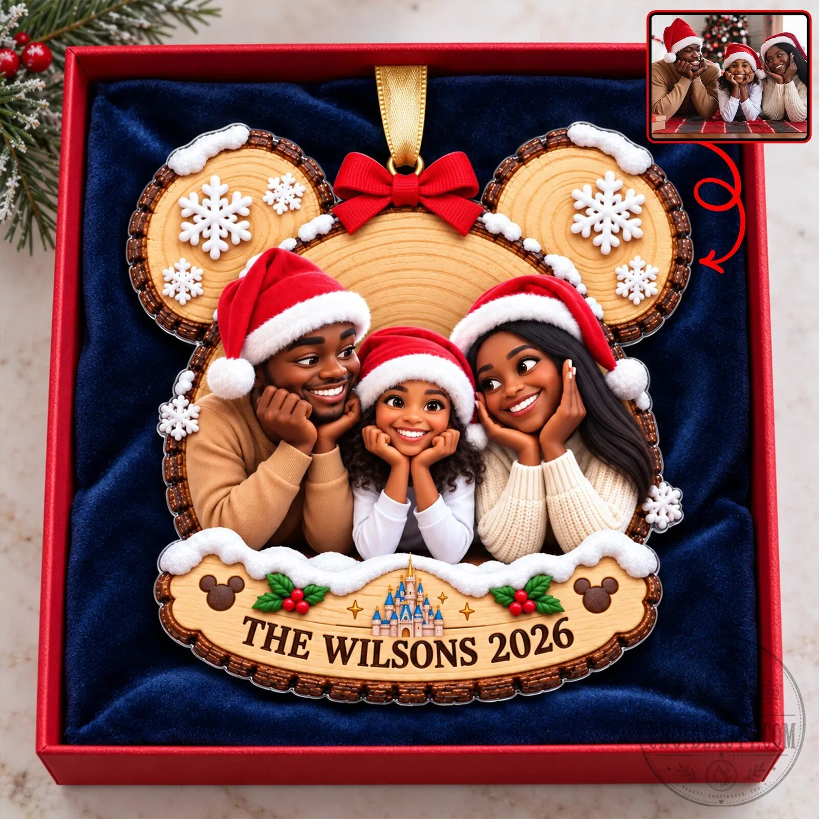Personalized Family Christmas Ornament with Custom Photo and Name, Holiday Decor