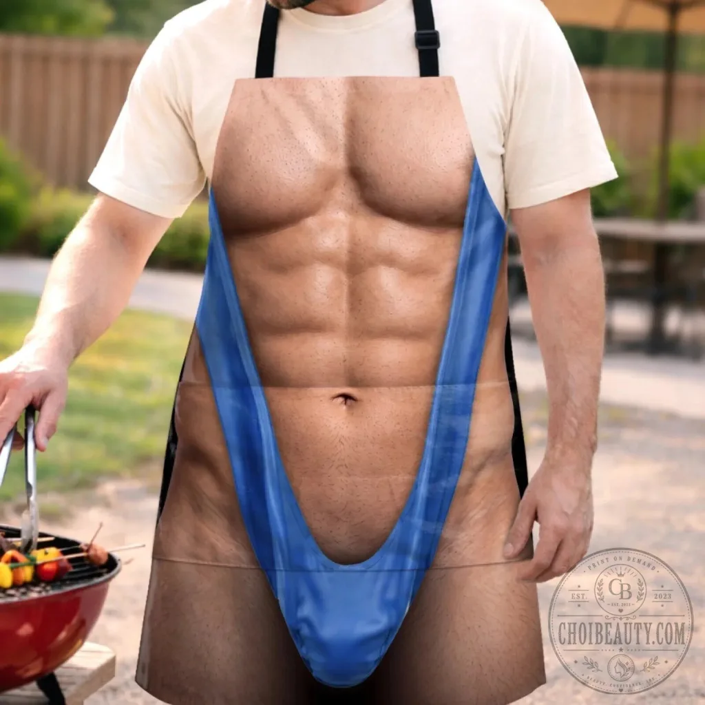 Funny Muscle Body Illusion King of the Grill Barbecue Apron with Pocket Funny Muscle Body Illusion King of the Grill Barbecue Apron with Pocket
