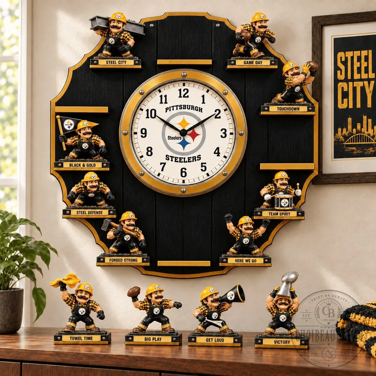 Pittsburgh Steelers NFL Football Team Mascot Sculpture Wall Clock
