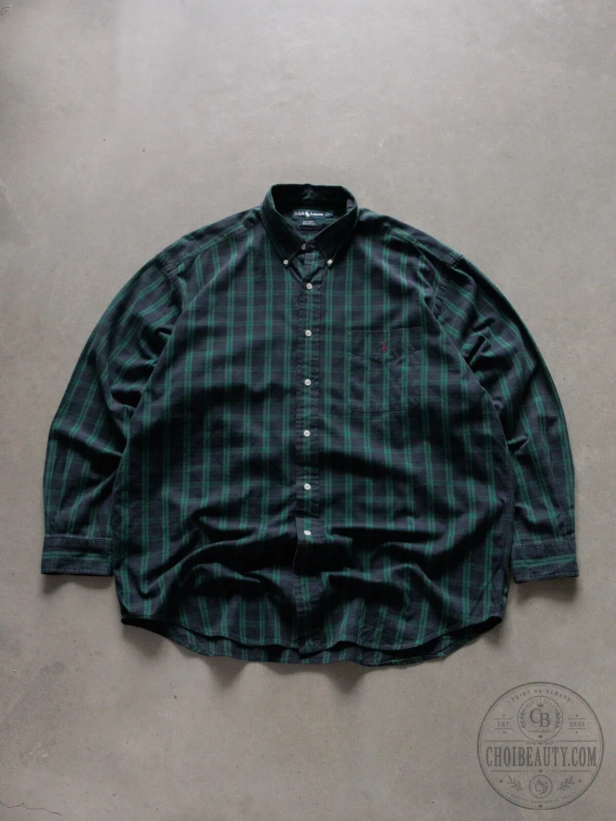 Vintage Ralph Lauren Green Plaid Long Sleeve Button-Down Shirt