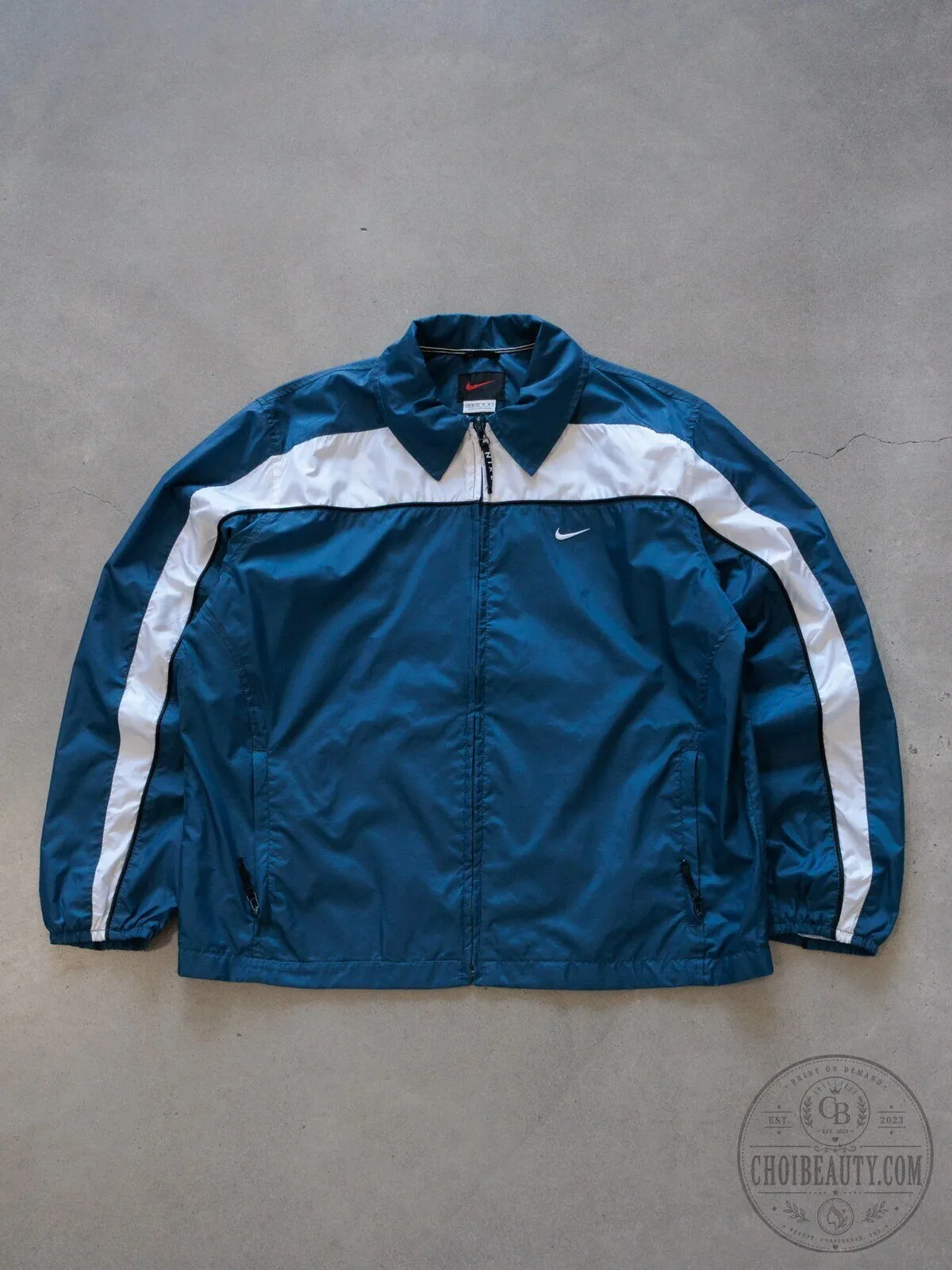 Vintage 90s Nike Navy Blue White Colorblock Windbreaker Jacket