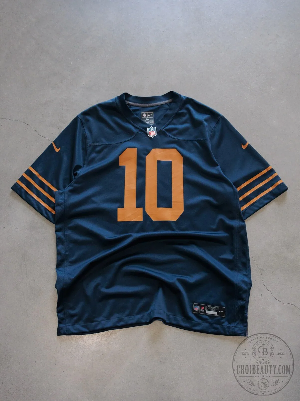 Chicago Bears Number 10 Navy Blue Orange Striped Football Jersey