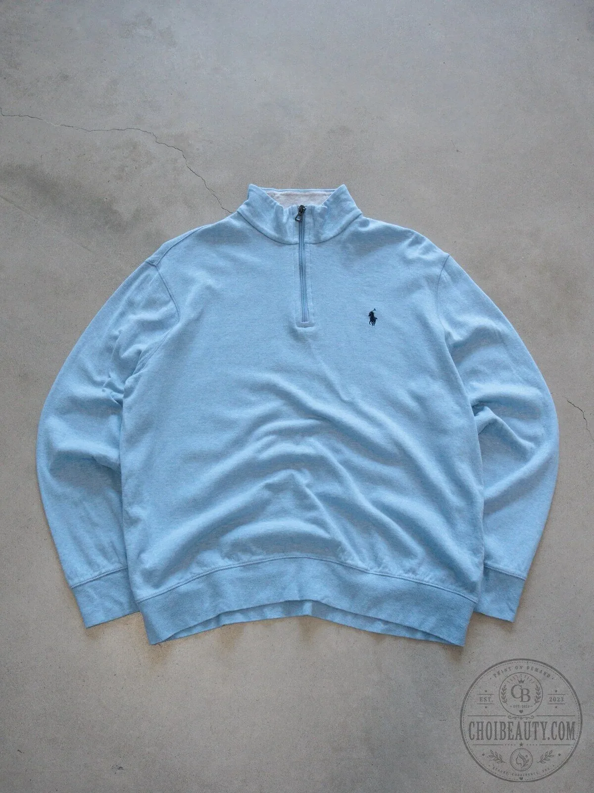 Light Blue Polo Ralph Lauren Quarter Zip Pullover Sweatshirt for Men