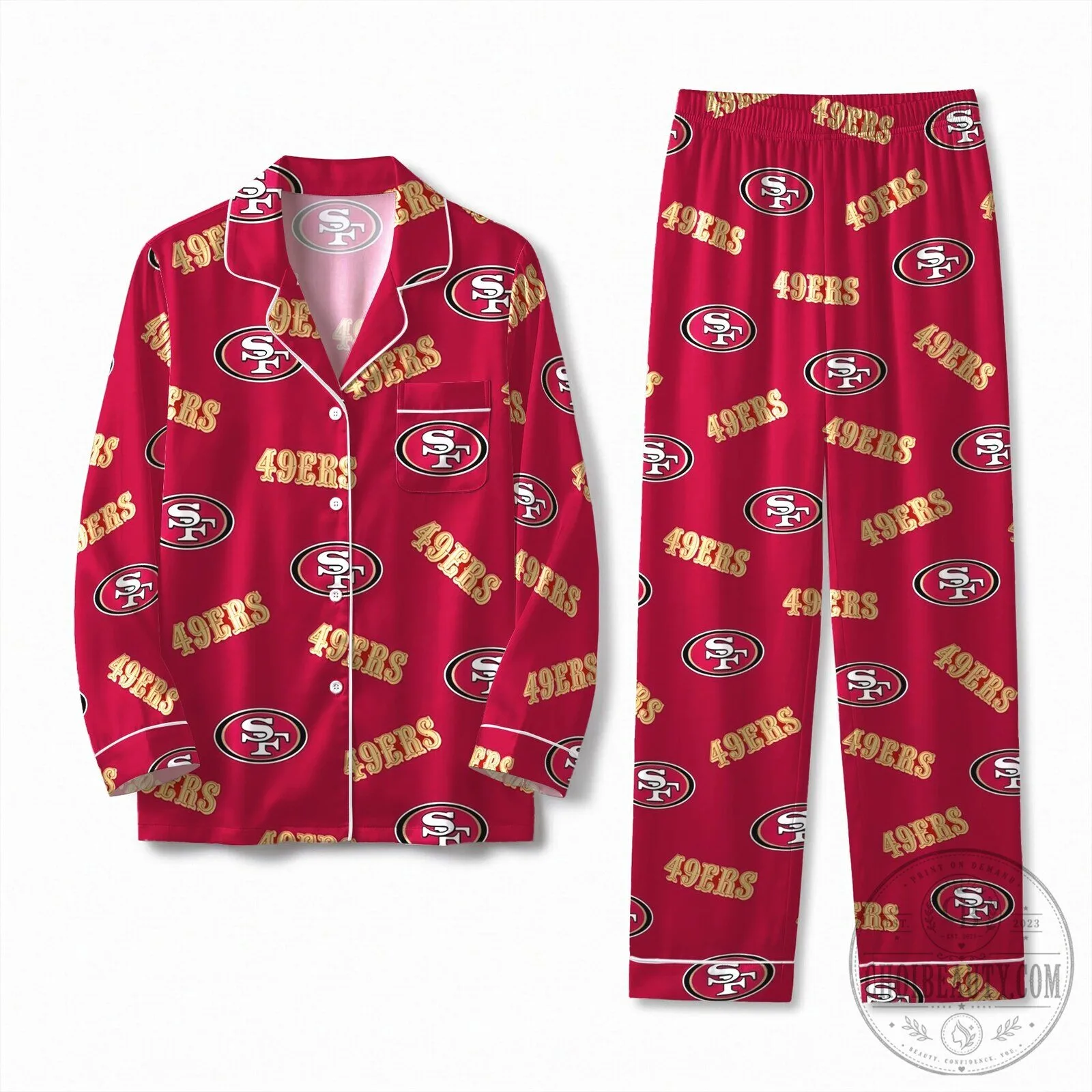 San Francisco 49ers Football Team Logo Red Long Sleeve Pajamas Set