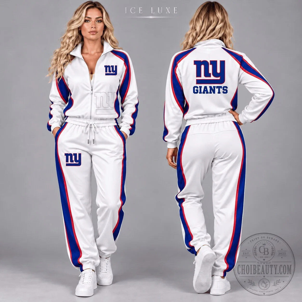 New York Giants NFL Football Team Logo White and Blue Womens Tracksuit Hoodie